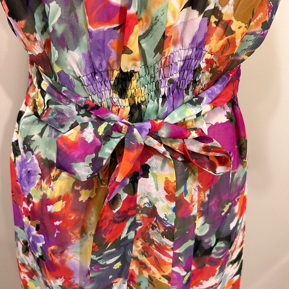 Ice Dress Womens 12 Green Red Floral Beaded Fit & Flare Flutter Side Zipper - Picture 13 of 14